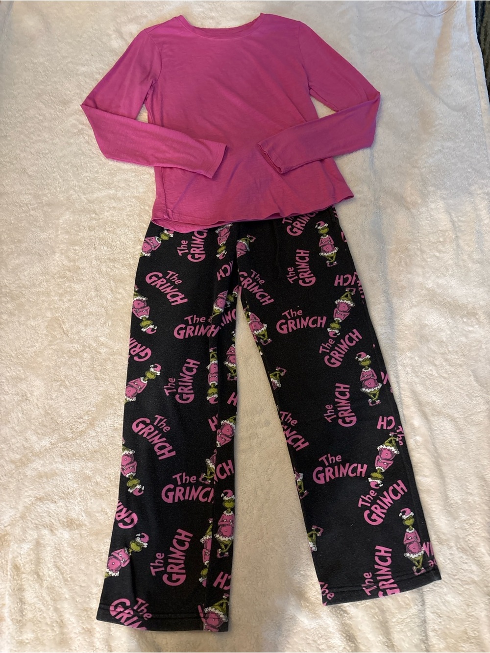 Target Pink Top with Black Grinch Print Pajama Set
